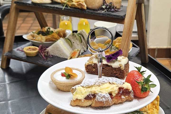 a table topped with plates of food on a plate